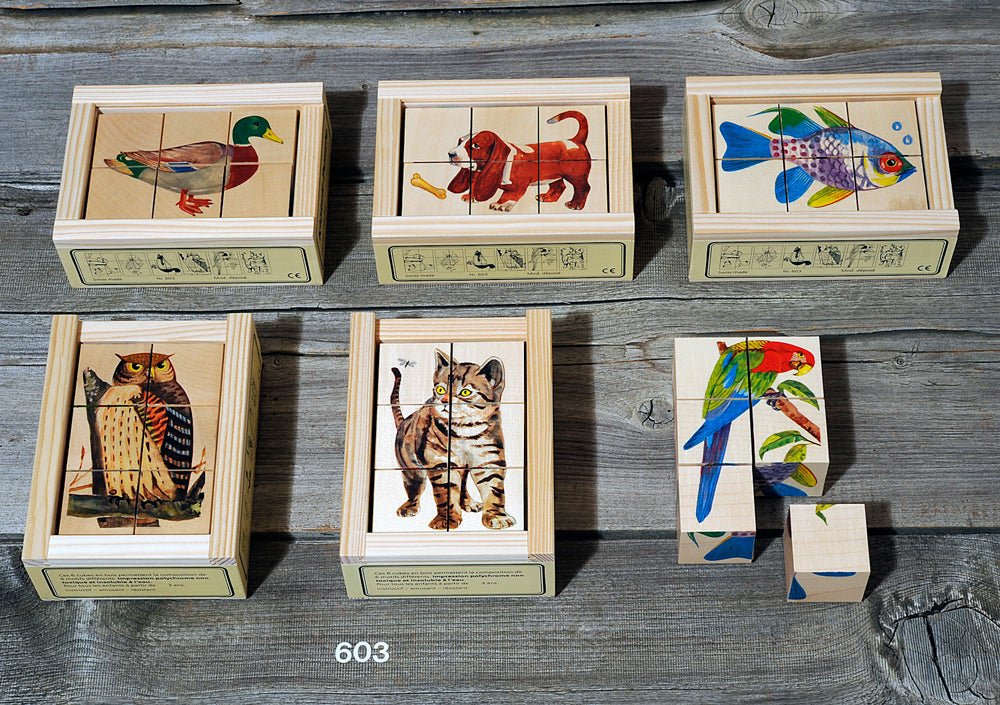 6 different puzzle images ateleir fischer animal cube puzzle 6 blocks