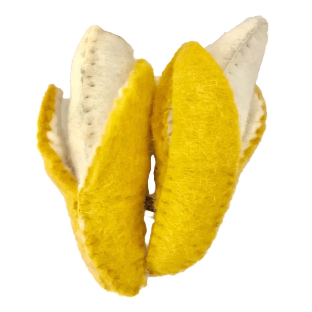 Two felt bananas on a white background
