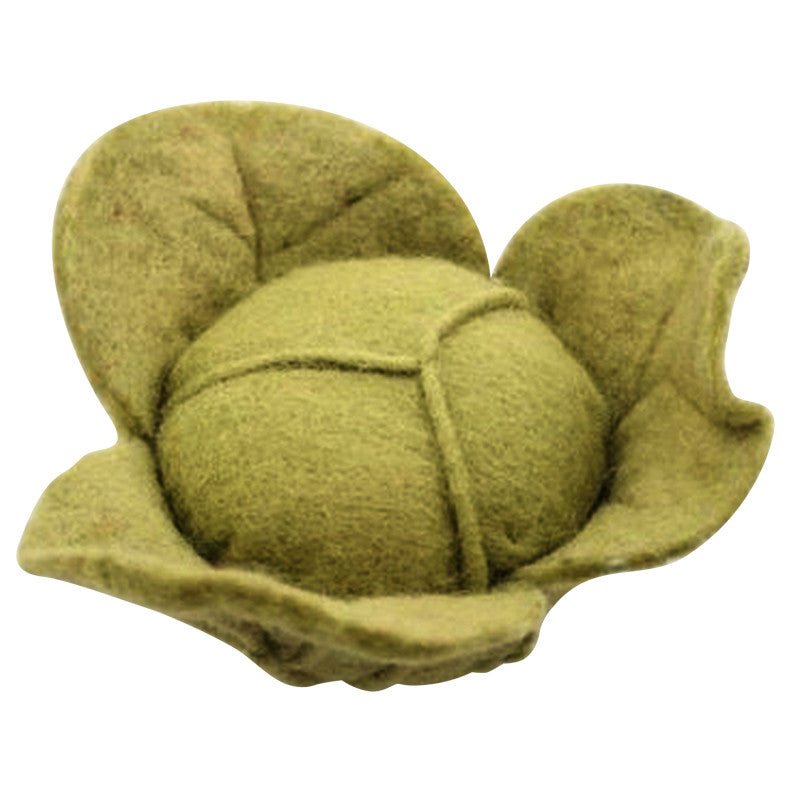 felted green cabbage on a white background