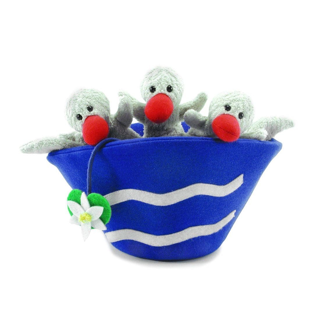 Duck Duck Puppet in pond with attached flower