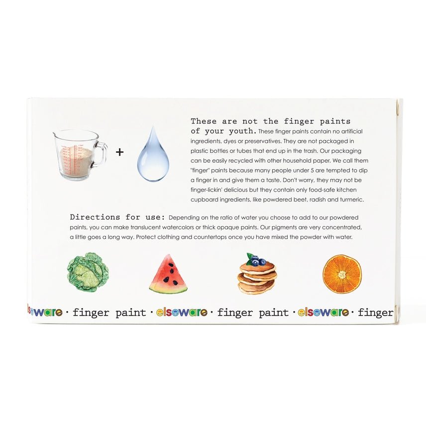 Directions for Elseware Unplug fingerpaints on a white background