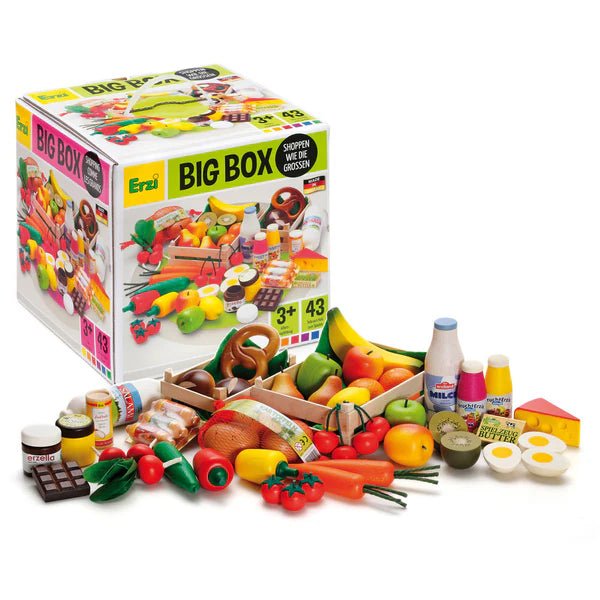 Erzi Big Box of Wooden Play Food - 43 Pieces | Pretend Play- Blue