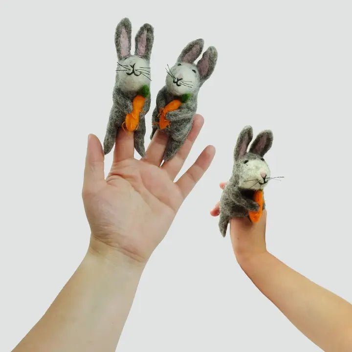 3 fingerpuppet bunnies - close up view