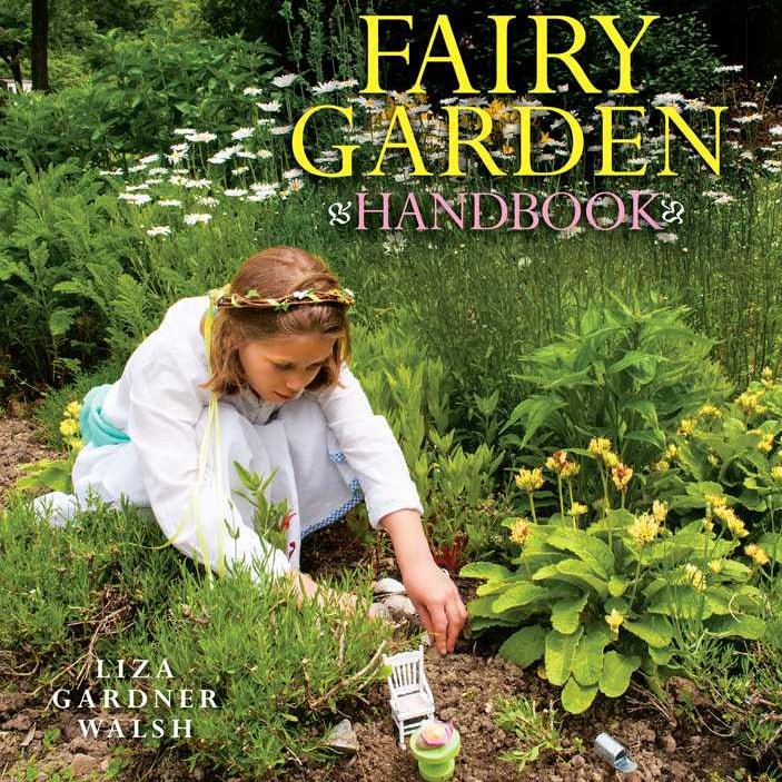 Book cover of 'Fairy Garden Handbook' with a girl in a garden setting.