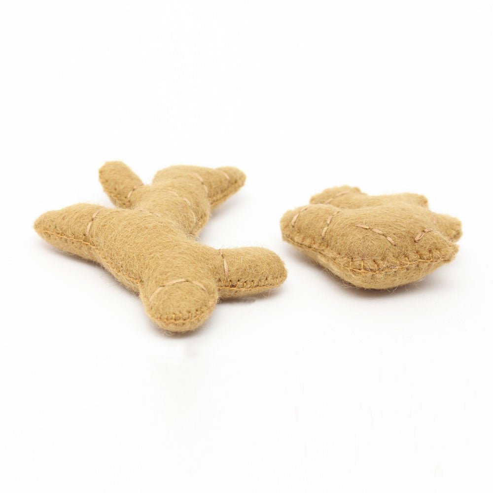 2 pieces of felted ginger root on a white background