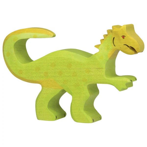 Green oviraptor dinosaur toy figure on a white background