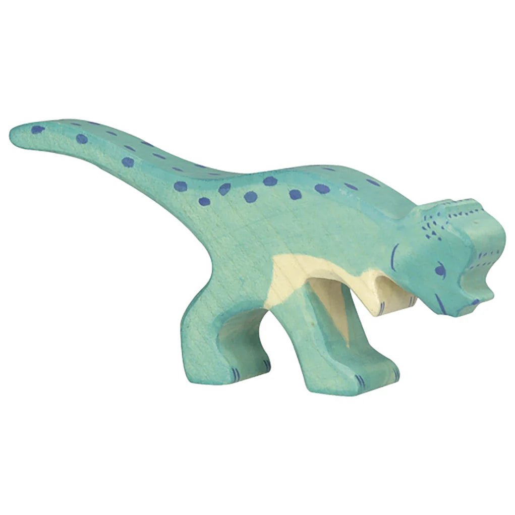 Blue toy Pachycephalosaurus dinosaur figure on a white background