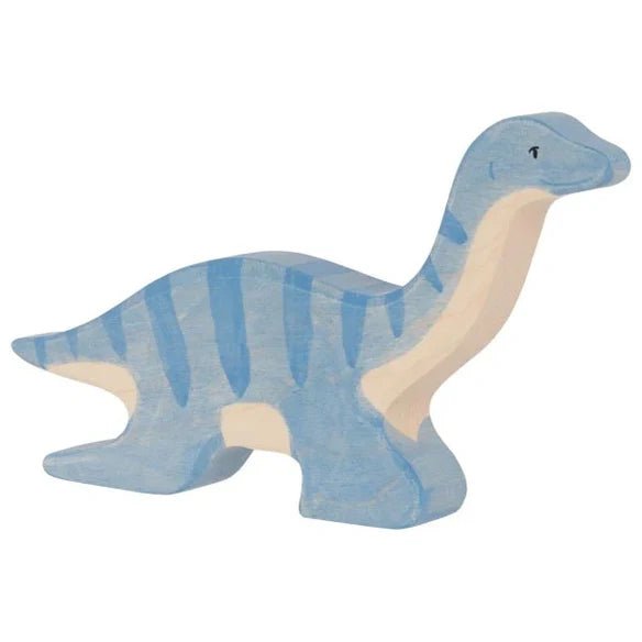 Wooden plesiosaurus toy dinosaur on a white background