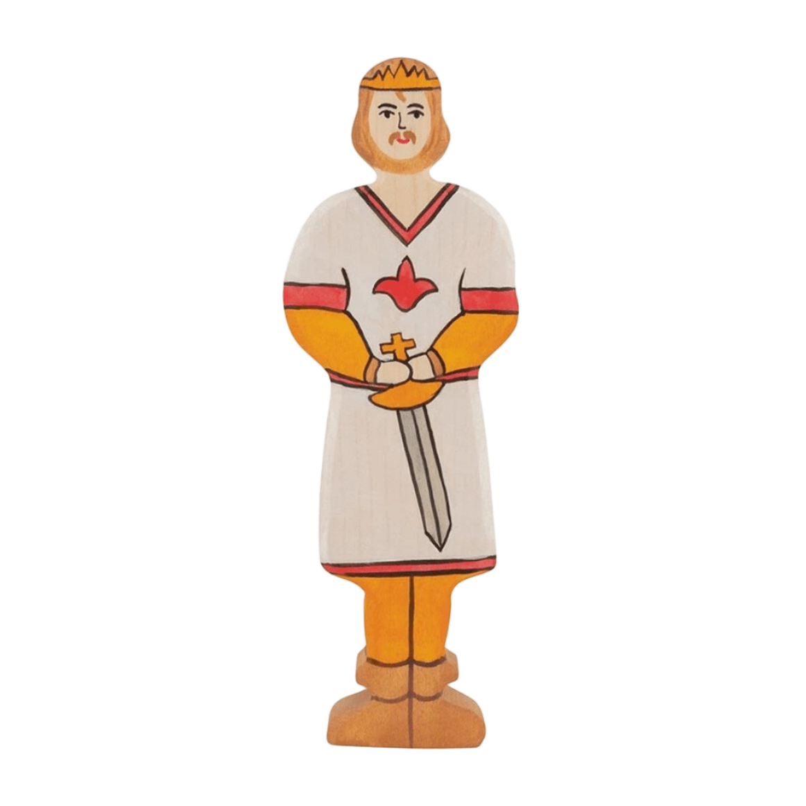 Toy figure of a prince wearing a crown and holding a sword