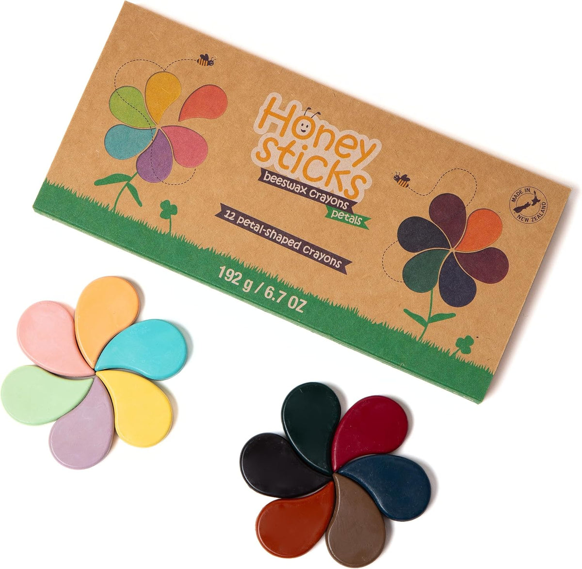 Honeysticks petal-shaped crayons in pastel and darker colors
