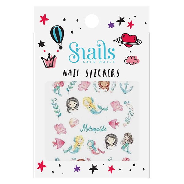 Snails nail stickers with mermaid designs on a white background