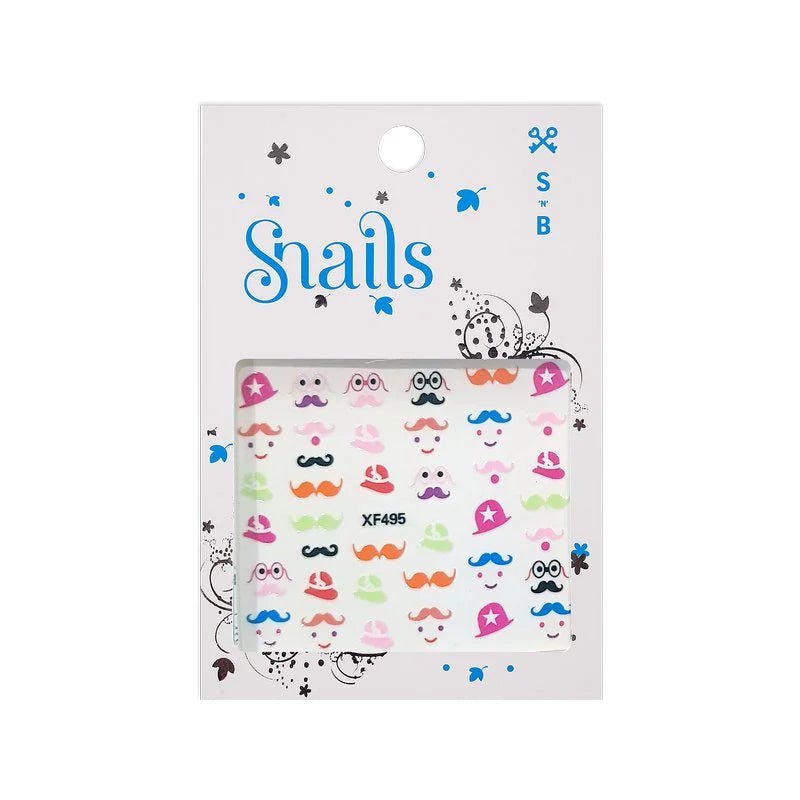 Snails brand Mrs. Potato Head nail stickers featuring mustaches and faces