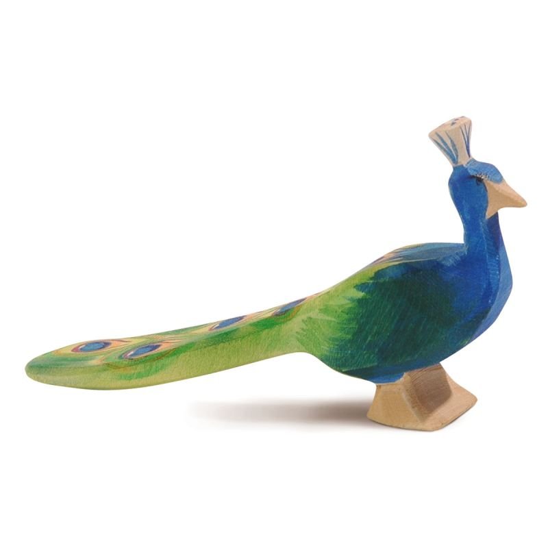 Ostheimer Wooden Peacock Figure - wood, natural Wooden Figures for open-ended play - Title: Default Title