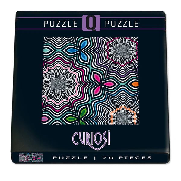 Puzzle box with abstract design and 'Curiosi' branding on a white background