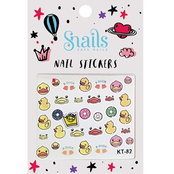 Snails brand Quack Quack nail stickers featuring rubber duckies and donuts