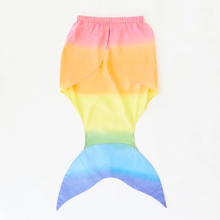Rainbow-colored mermaid tail on a white background