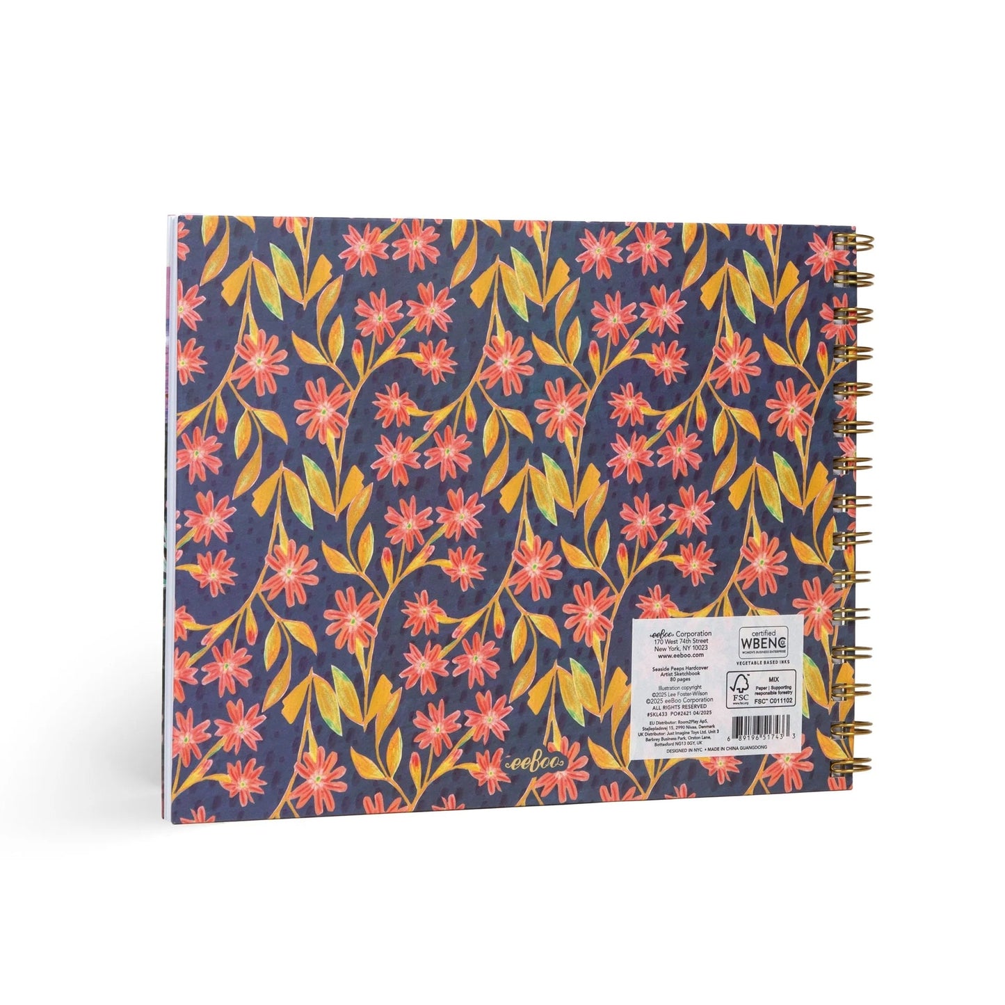Floral patterned notebook with visible brand label on a white background