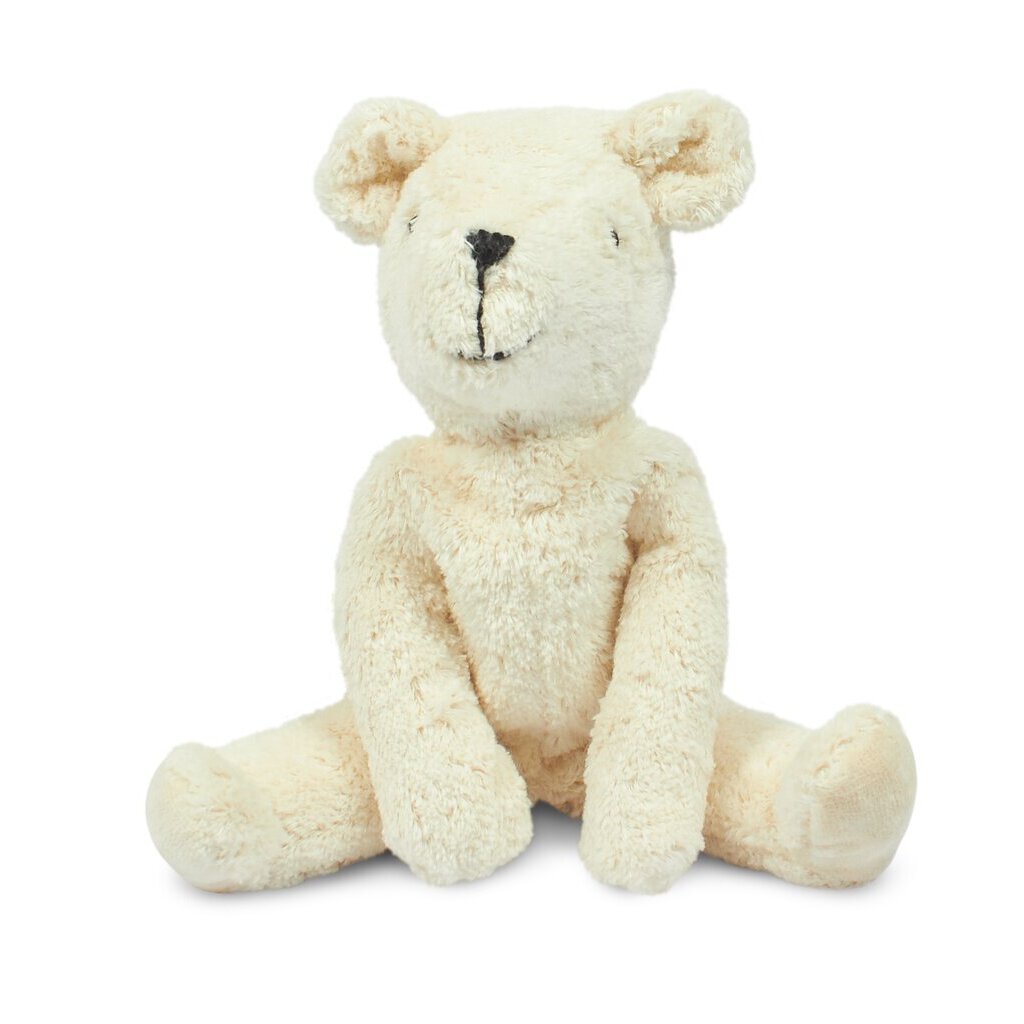 Cream-colored 12" senger teddy bear on a white background