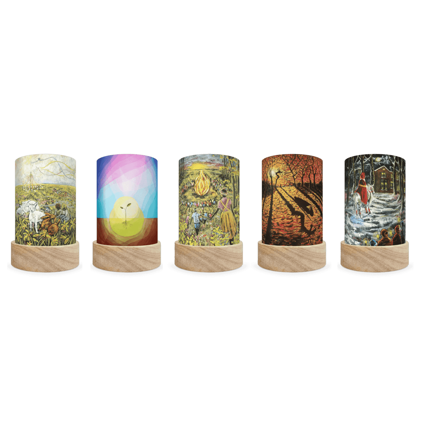 Five mini lanterns with different silhouettes featuring art from Kapitein Kalk