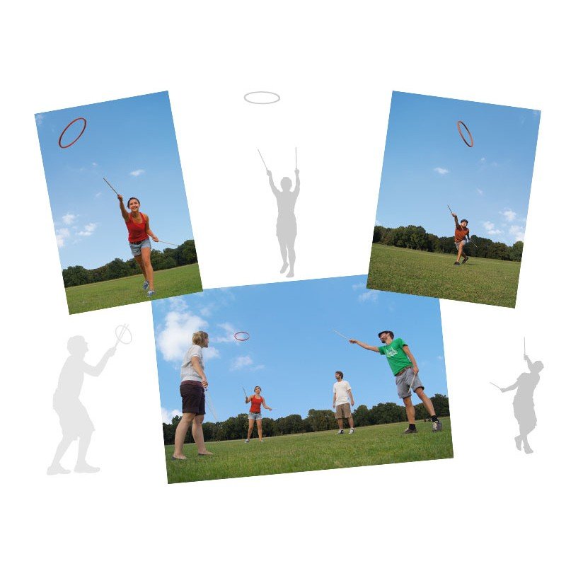 Collage of people playing Tualoop outside on a white background