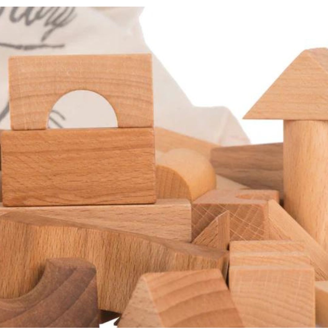 Wooden Blocks in Sack (Natural) 100 pcs by Wooden Story