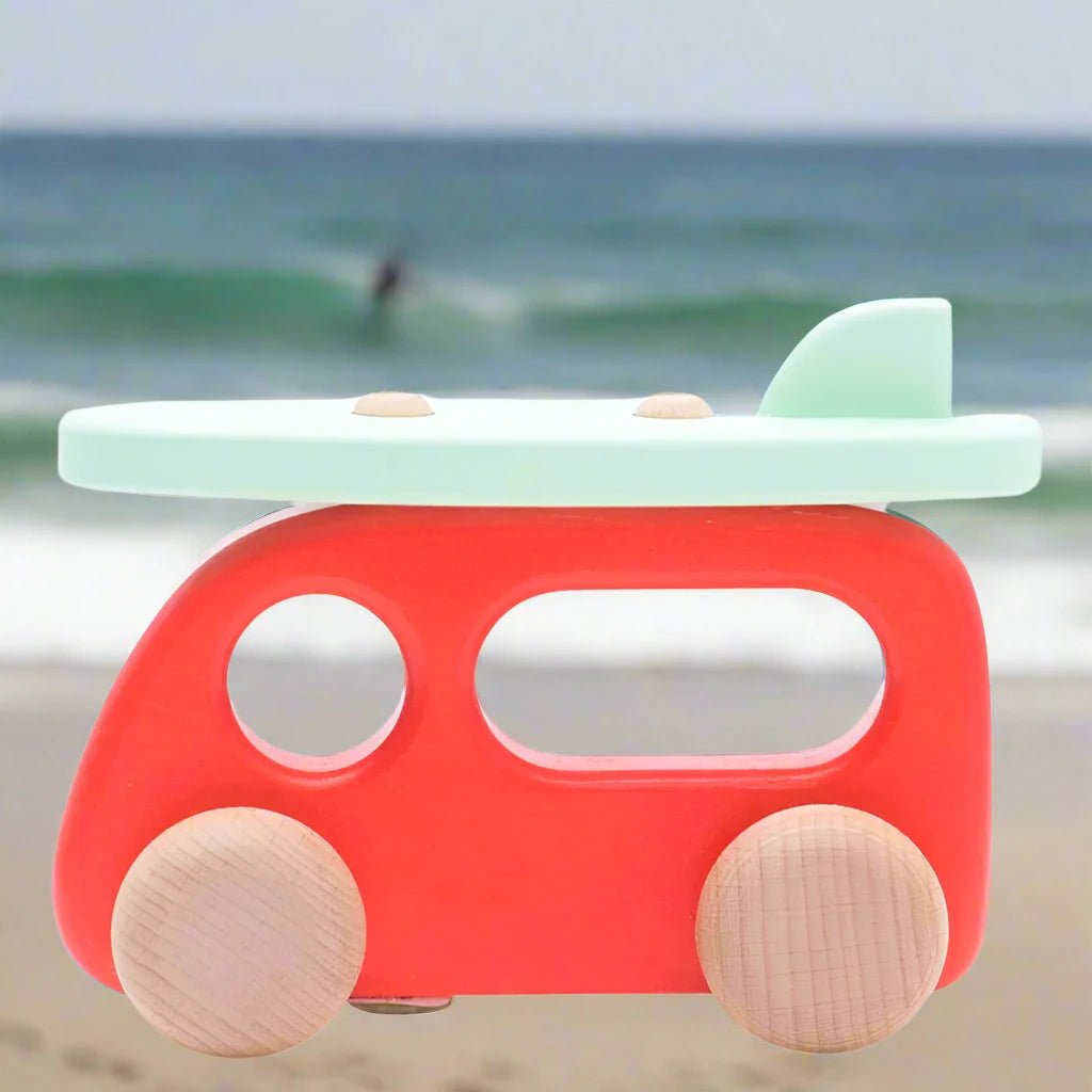 Wooden Camper with Surf Board by Bajo