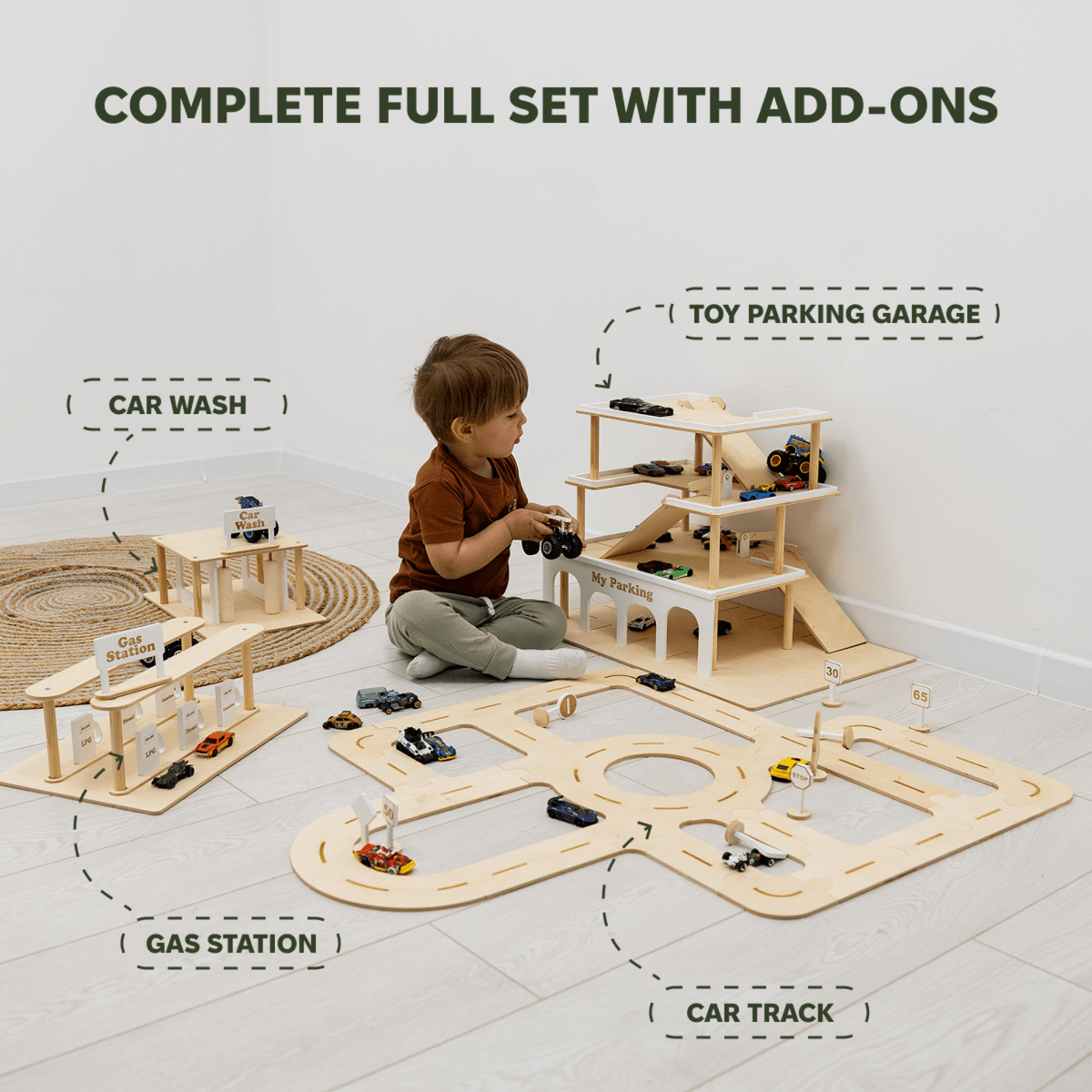Wooden Toy Parking Garage with Elevator