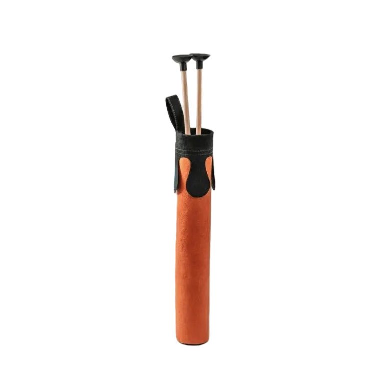 Children's felt longbow quiver with two arrows sticking out on a white background