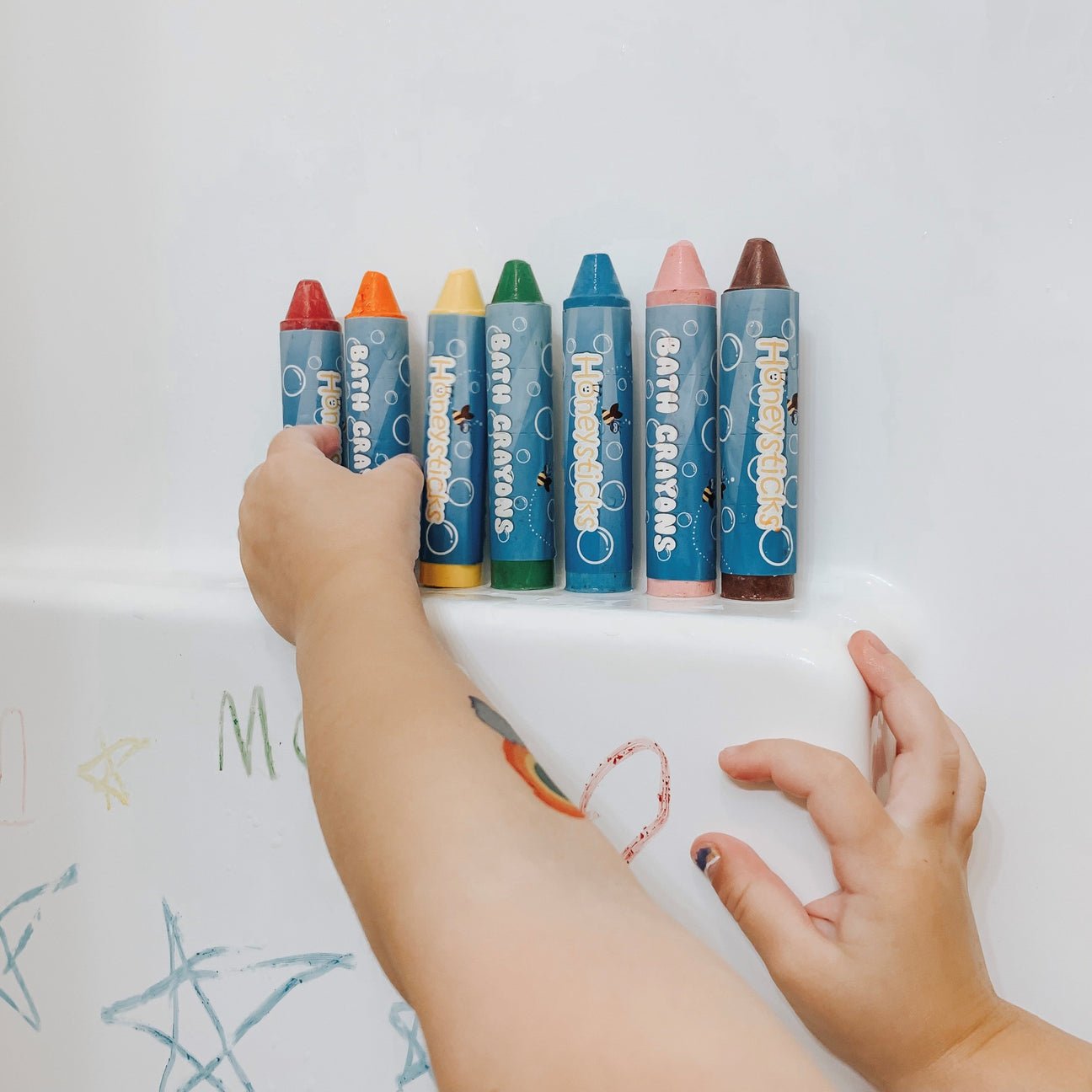 Honeysticks Bath Crayons for Toddlers & Kids - Handmade from Natural Beeswax for Non Toxic Bathtub Fun - Fragrance Free, Non