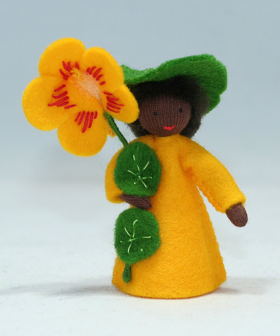 Nasturtium Prince Doll by Ambrosium - cotton, wool, felt Dolls for open-ended play - Skin Tone: Dark Skin