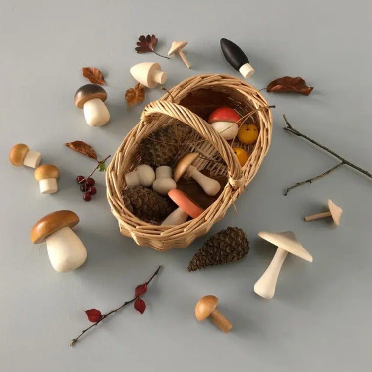 Basket of Wooden Mushrooms by Moon Picnic - wood Play Kitchen for open-ended play - Title: Default Title