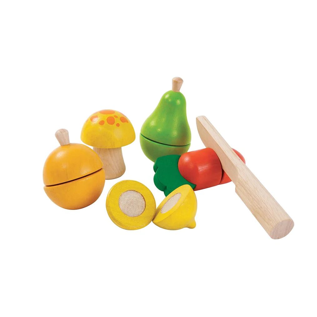 Wooden Fruit and Vegetable Play Set - Plan Toys | Play Food- Blue