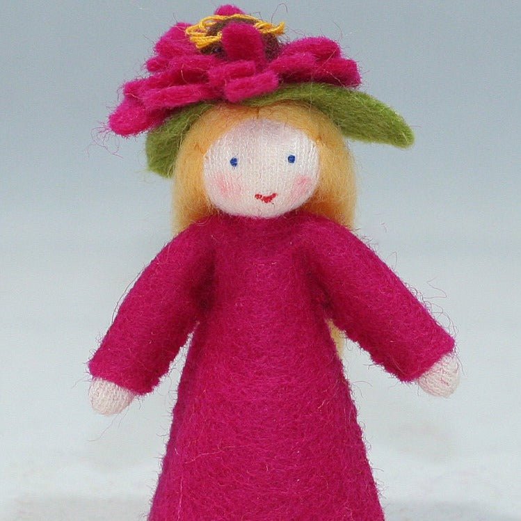 Zinnia Flower Fairy with Flower Hat by Ambrosius - cotton, wool, felt Dolls for open-ended play - Skin Tone: Fair