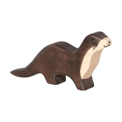 Wooden otter figurine on a white background