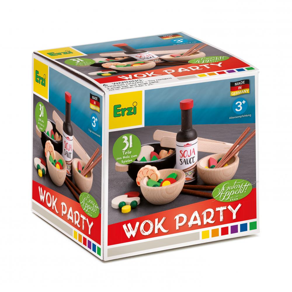 Erzi branded box titled Wok Party with various asian ingredients on a white background