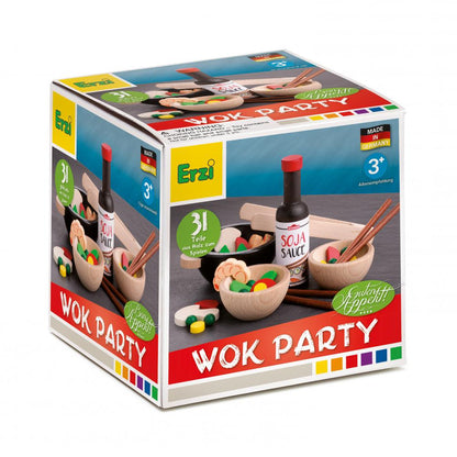 Erzi branded box titled Wok Party with various asian ingredients on a white background