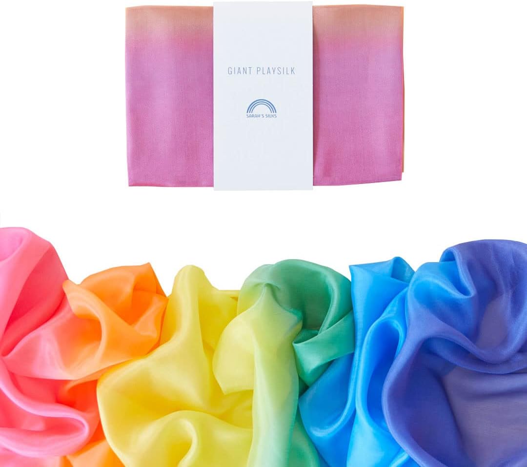 Giant Enchanted Playsilk (70x35") - silk, natural for open-ended play - Color: Rainbow Silk