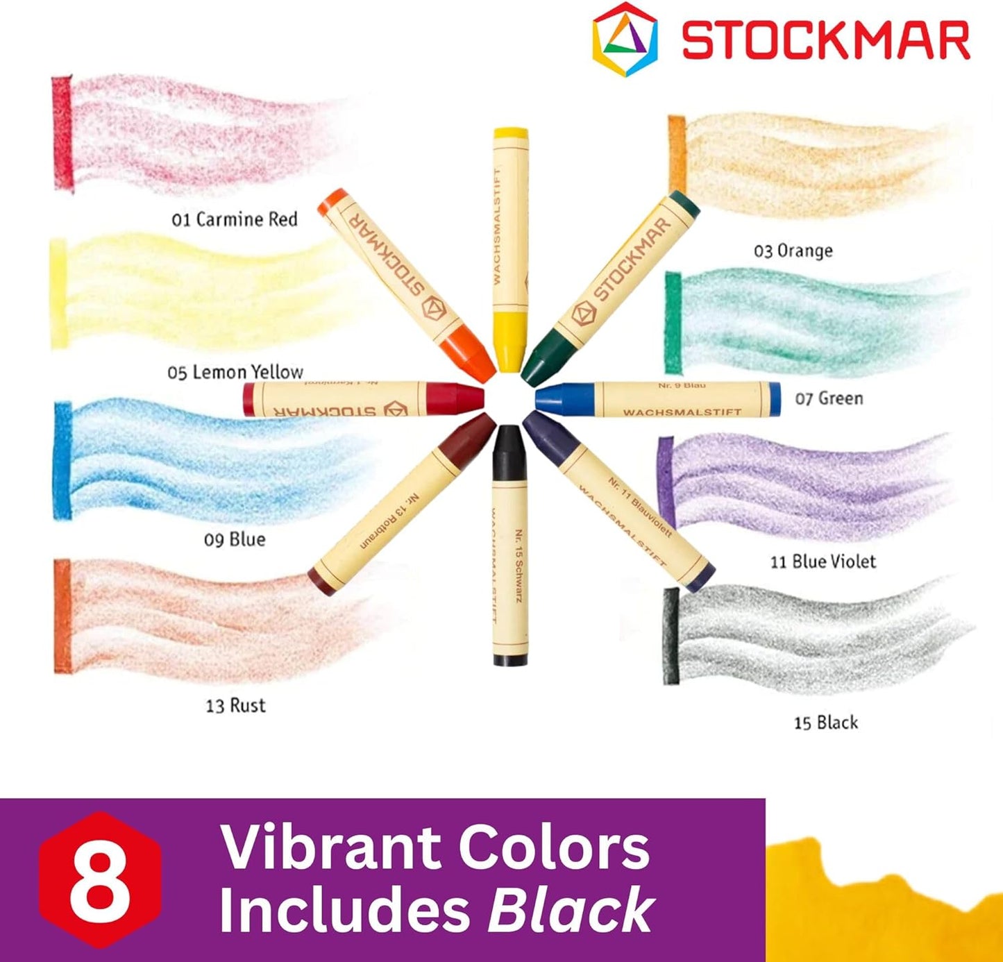8 stick crayons with swatches