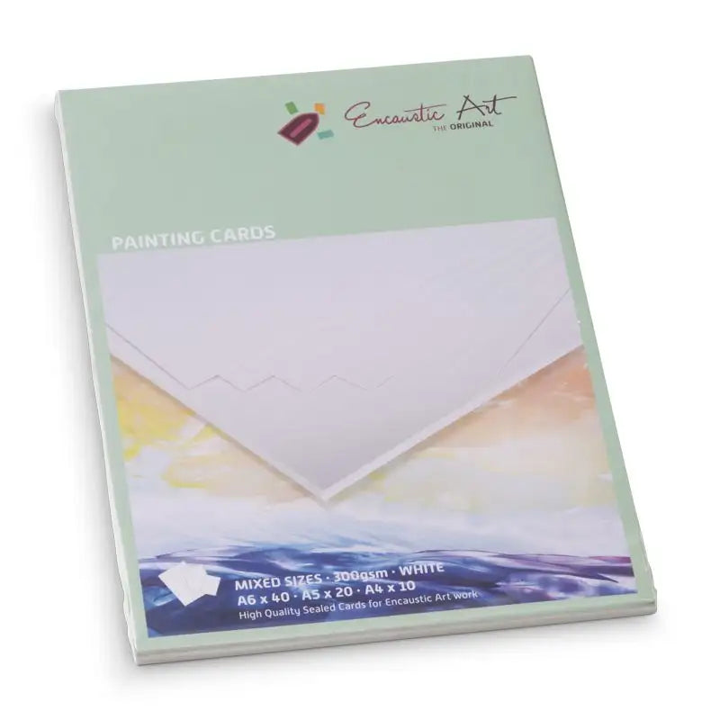 Encaustic Art branded mixed size pack of A4, A5, and A6 painting cards on a white background