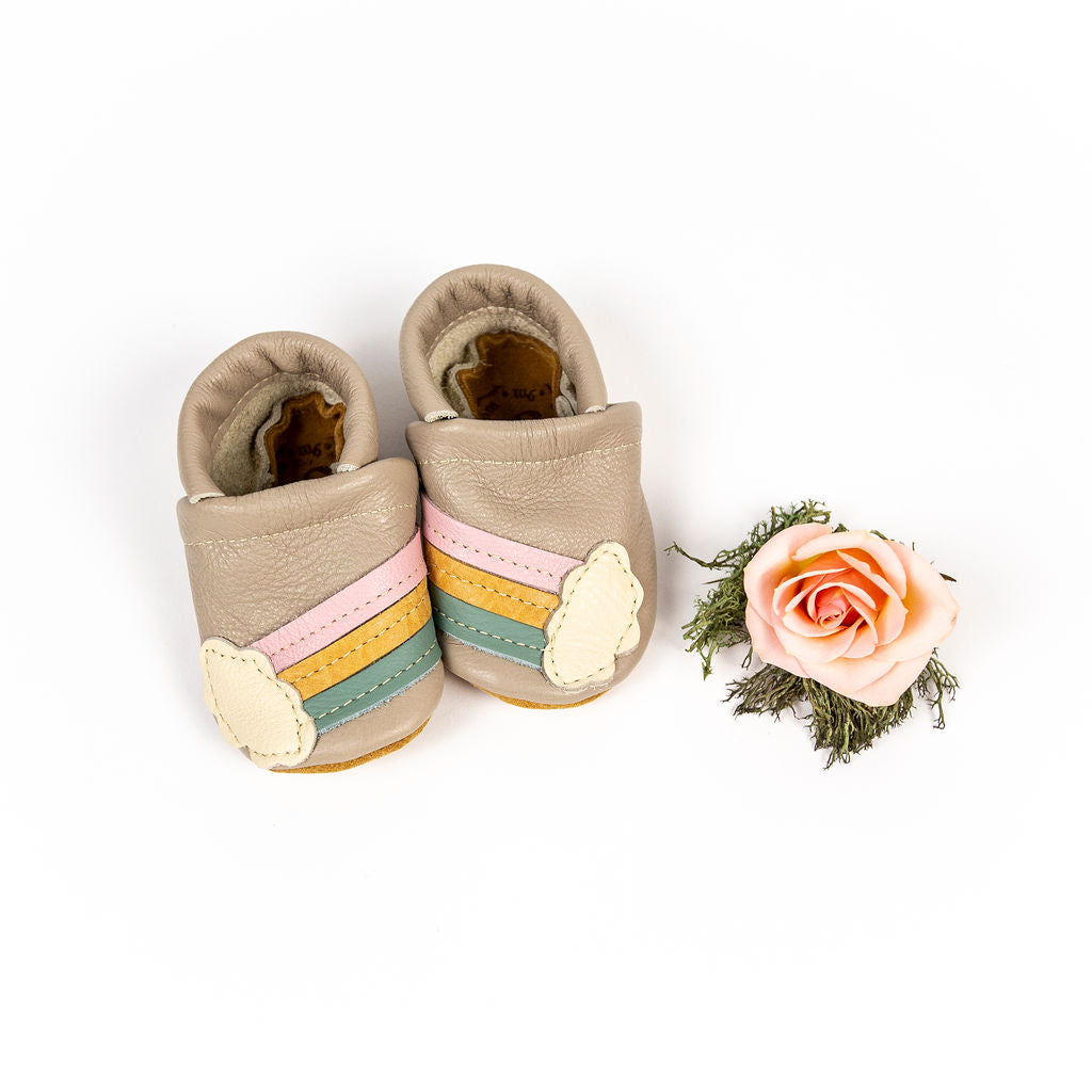 Rainbow on Beige Leather Shoes with Designs
