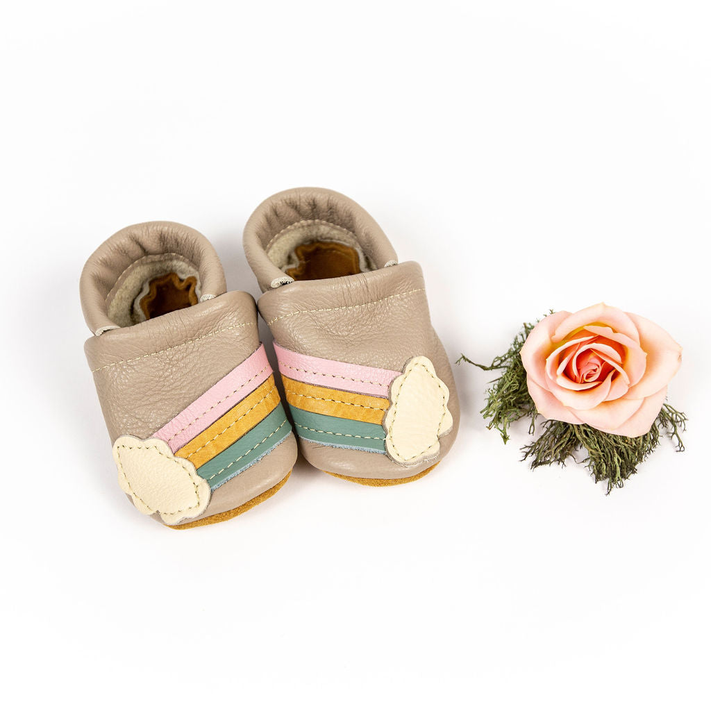 Rainbow on Beige Leather Shoes with Designs