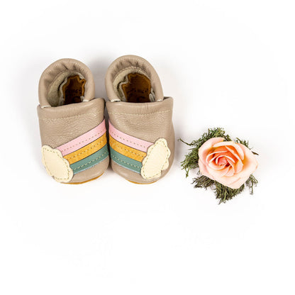 Rainbow on Beige Leather Shoes with Designs