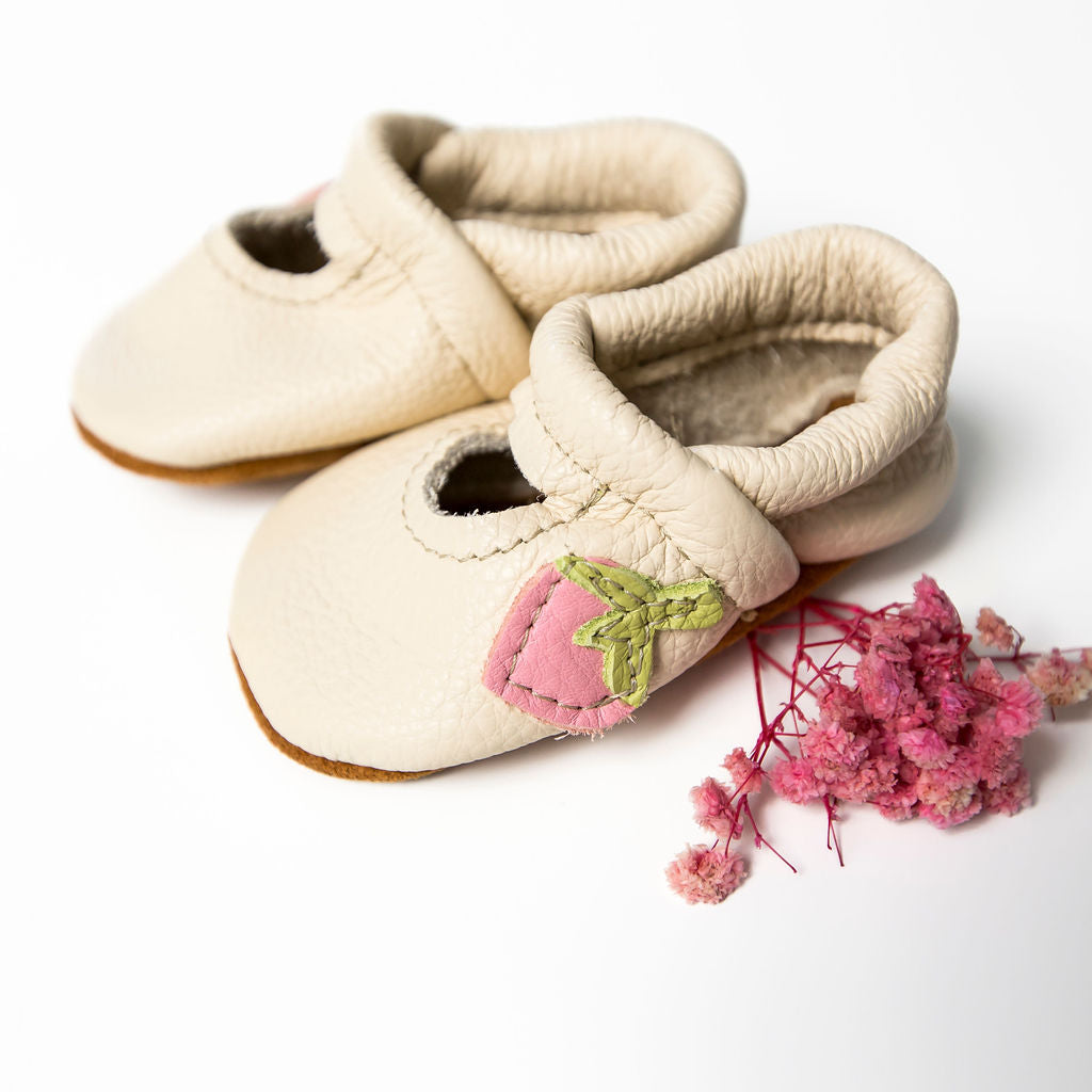Pink Strawberries Mary Janes Shoes with Designs