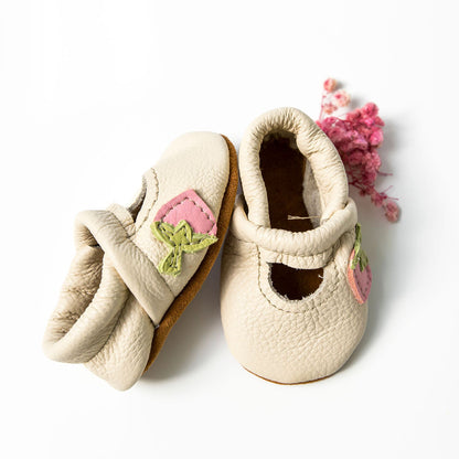 Pink Strawberries Mary Janes Shoes with Designs