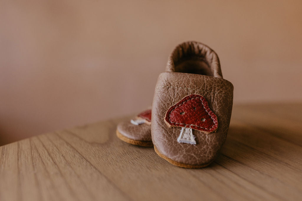 Mushrooms on Chai Leather Shoes with Designs