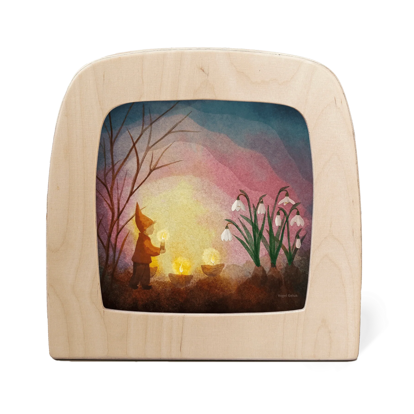 Silhouette of a gnome, candles, and flowers