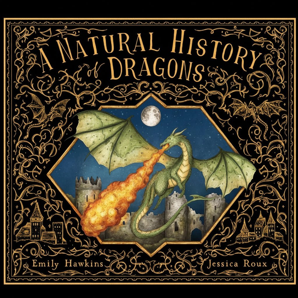 Book cover of 'A Natural History of Dragons' with a dragon illustration and decorative text.