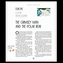 Page from a book with the story, 'The Grimsey Man and the Polar Bear' on a white background