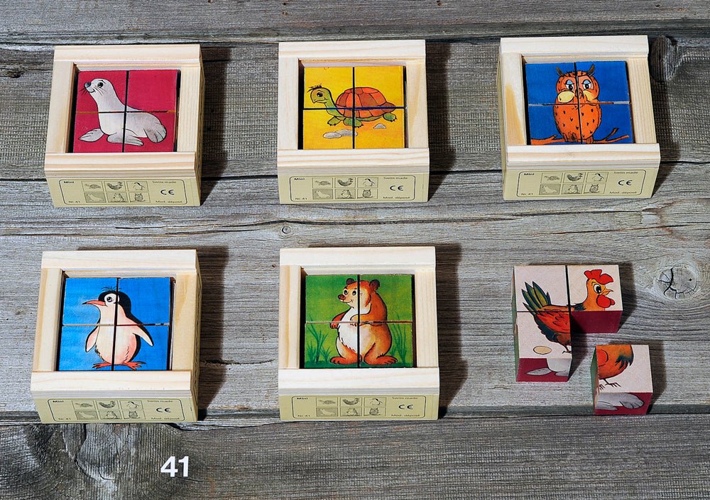 6 different puzzle images of domestic animals