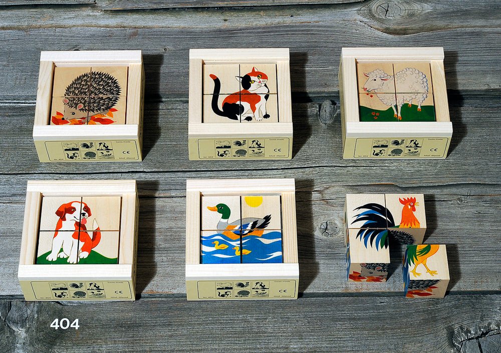 6 different puzzle images of domestic animals